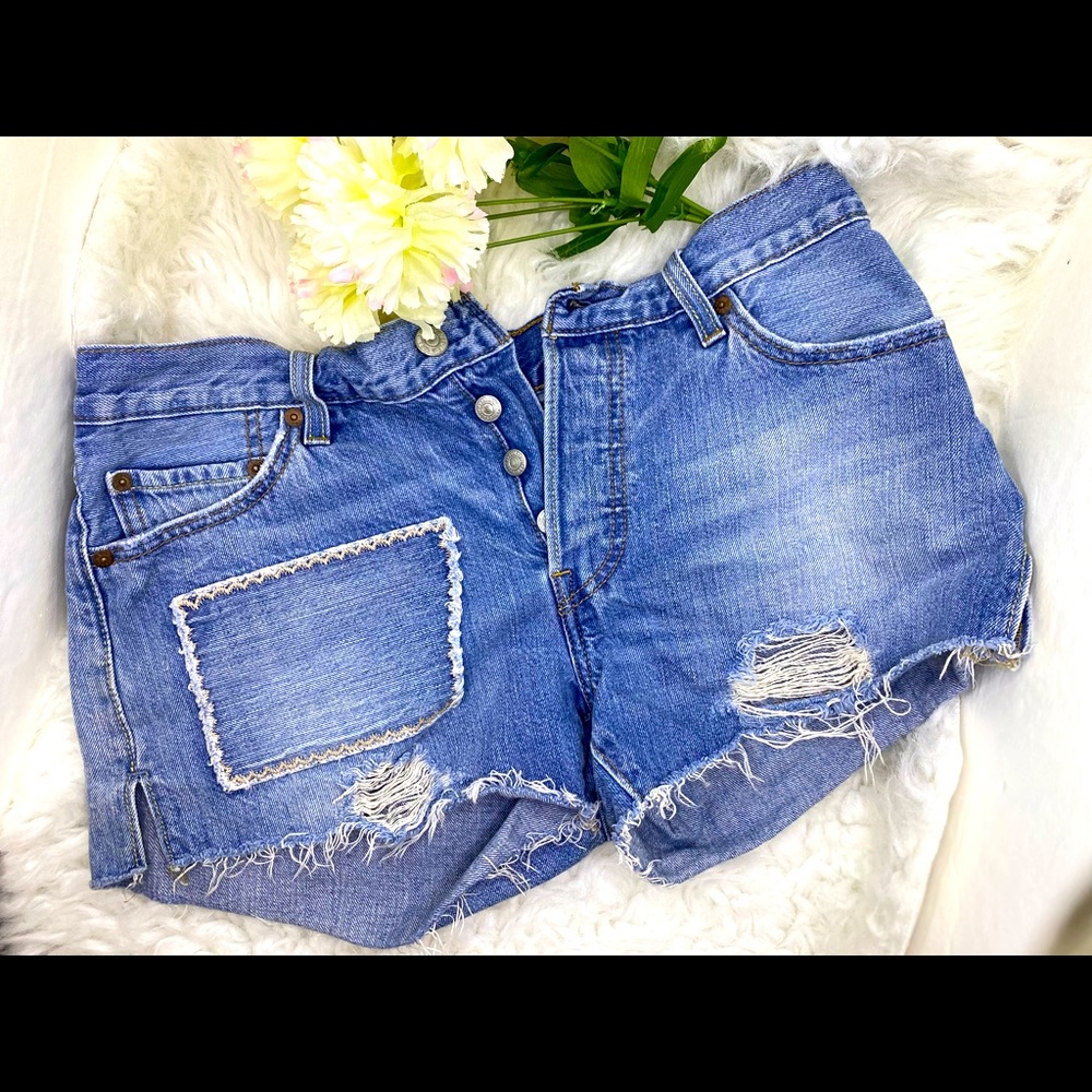Levi's Light Blue Distressed Denim Jean Shorts